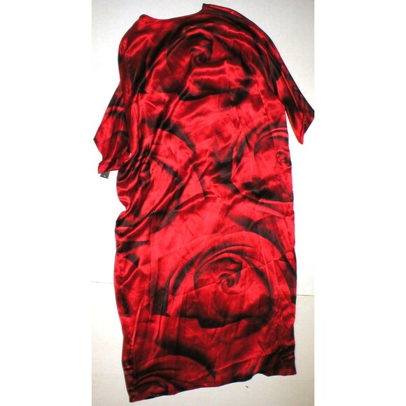 NWT New Designer Josie Natori M Caftan Night Gown Womens Silk Red Black Roses - Picture 6 of 7